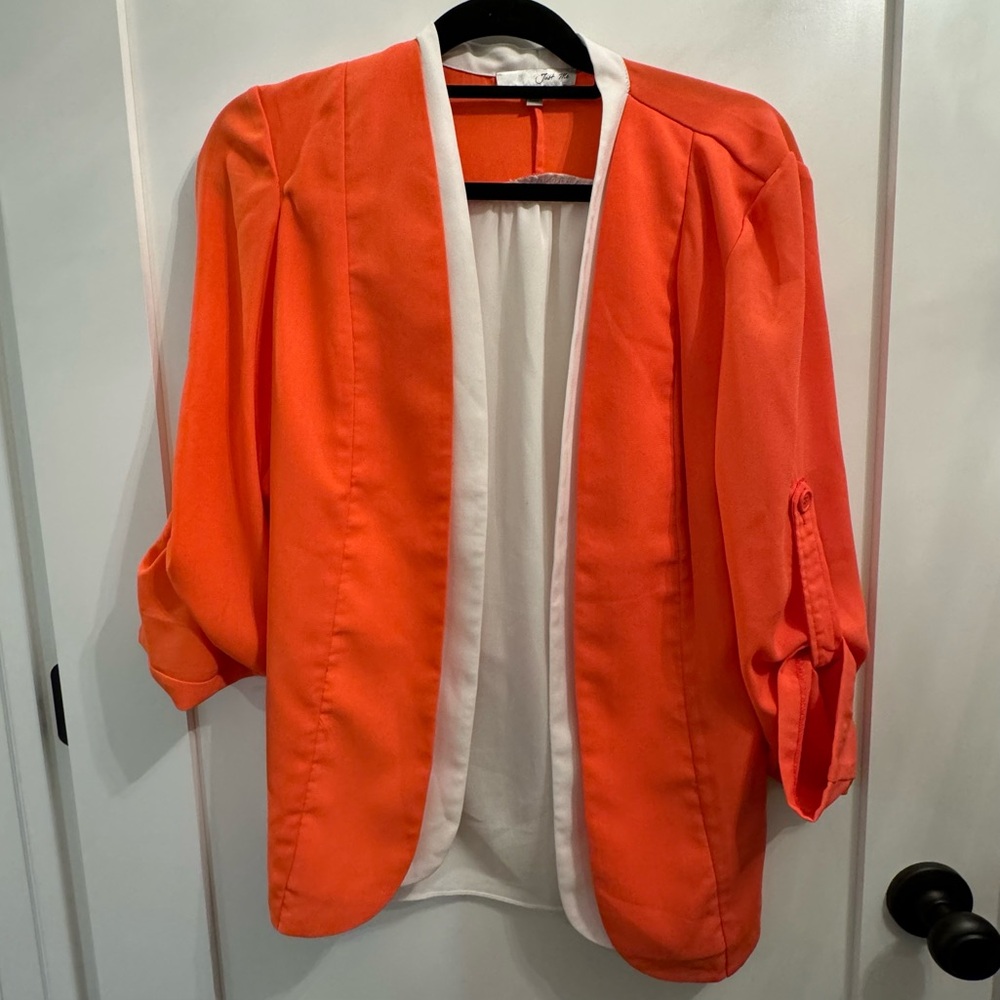 Summer Blazer Orange Cream Light Weight Color Block Size Juniors L Fall Spring